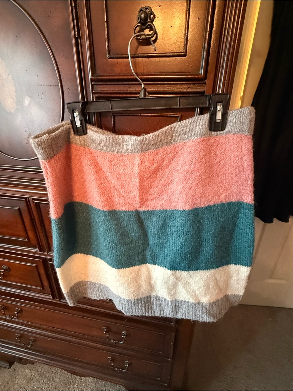 LOFT Colorblock Knit Skirt in Coral, Teal, Cream and Gray Size L